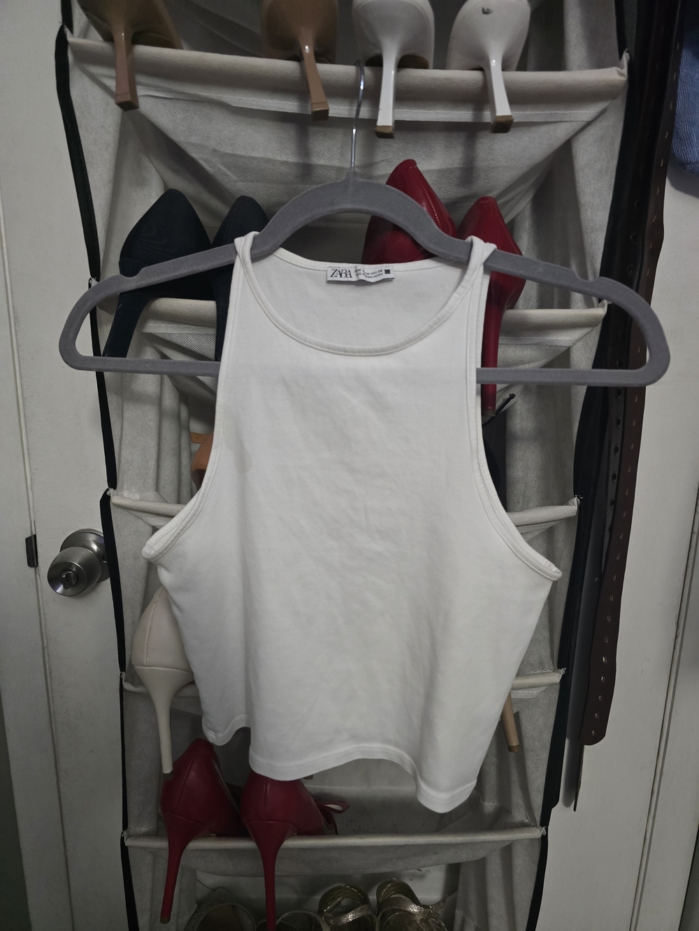 ZARA White Ribbed High-Neck Crop Tank